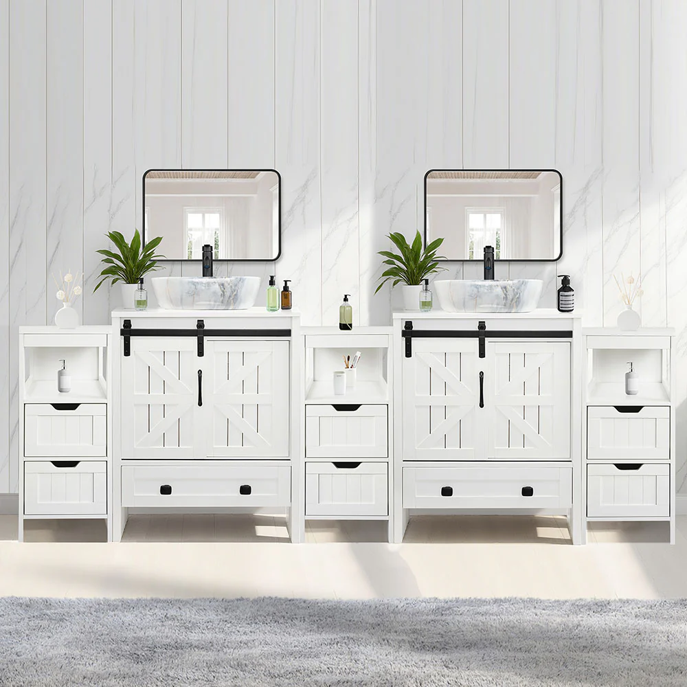 Sigsyl 84 inch Double Vessel Sink Vanity | with 3 Side Storage Cabinets & Faucet Kits - Image 19