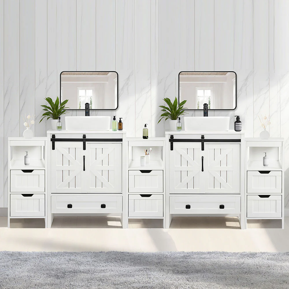 Sigsyl 84 inch Double Vessel Sink Vanity | with 3 Side Storage Cabinets & Faucet Kits - Image 21