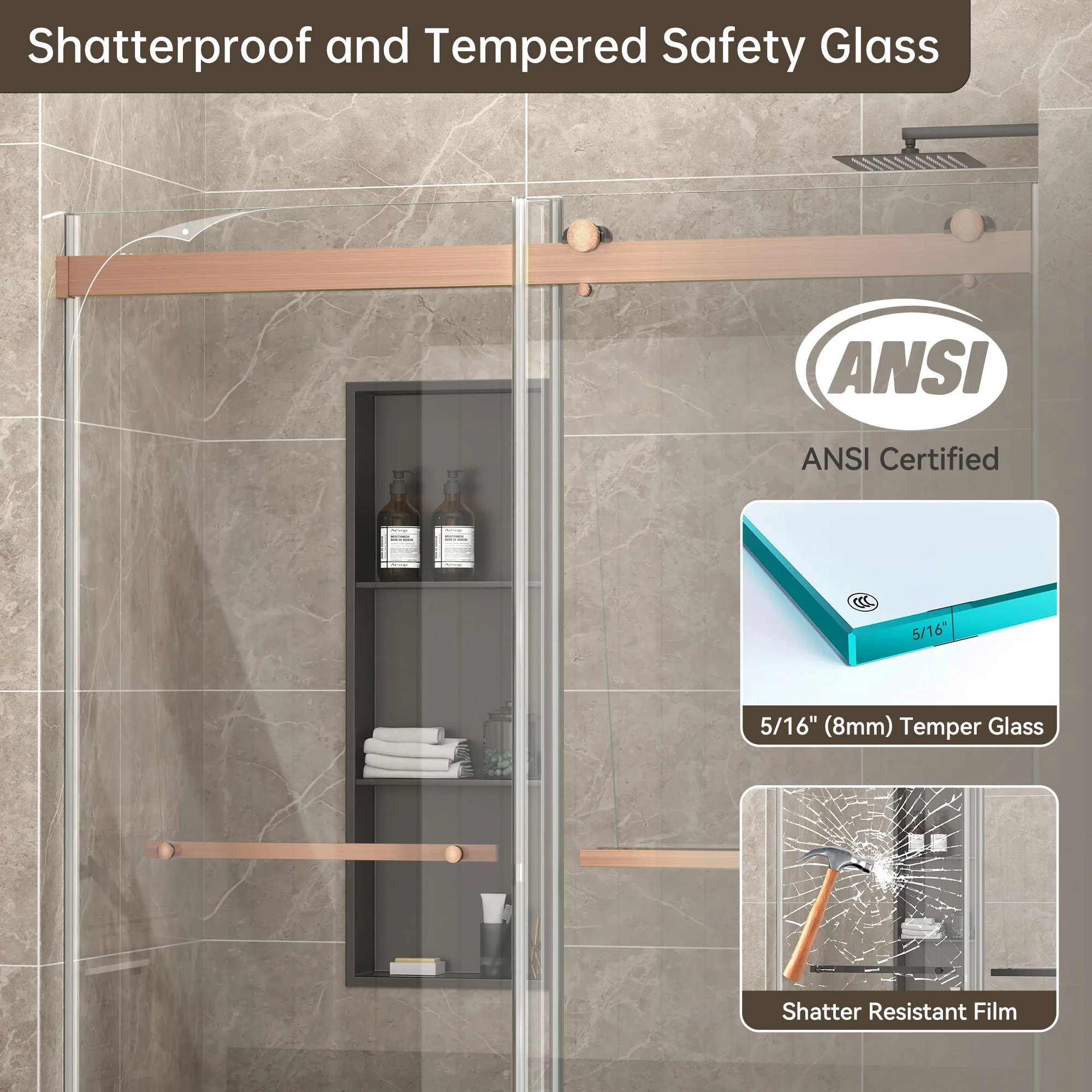 CALYZ Frameless Shower Door | Bypass Sliding 56-60"W x 75"H - Image 19