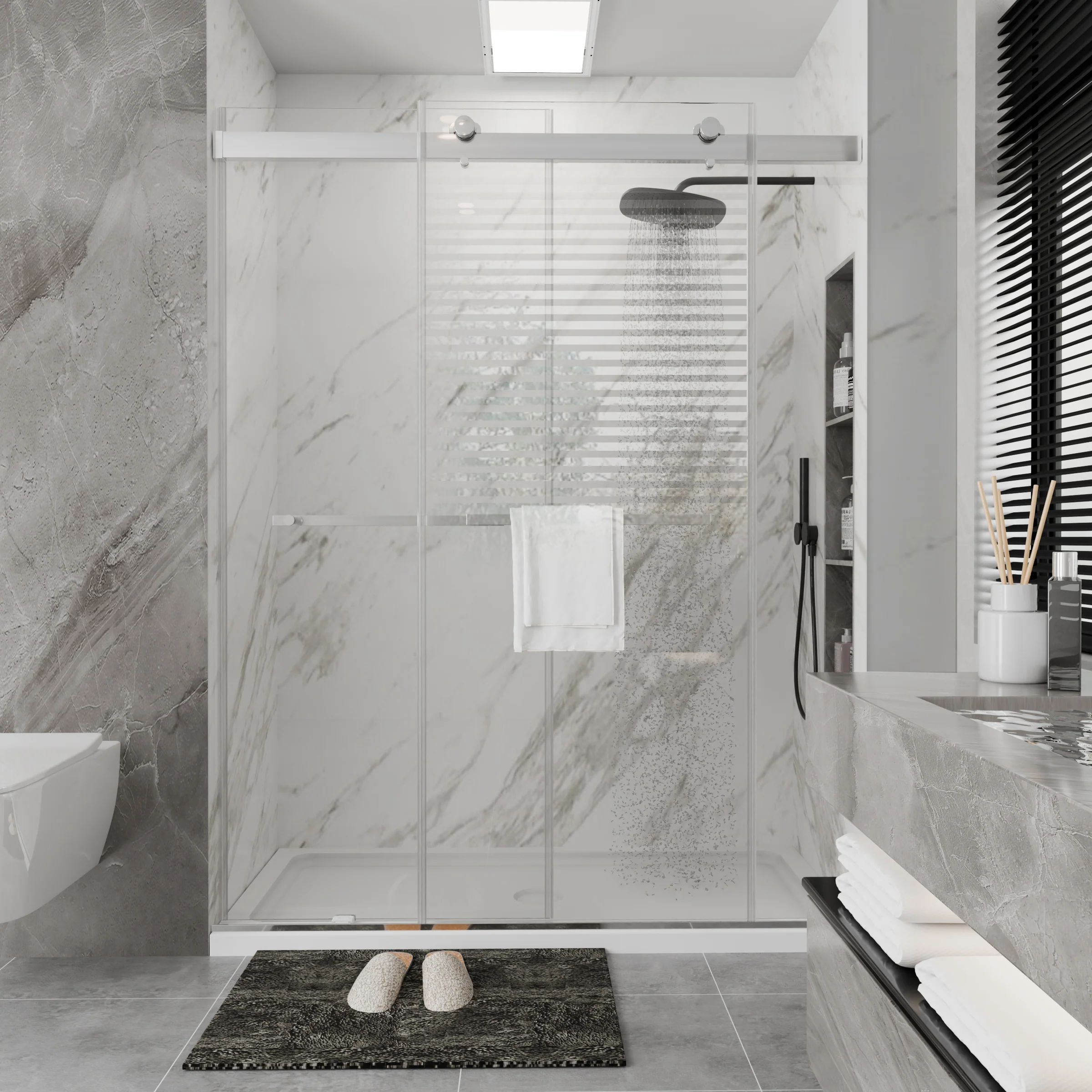 CALYZ Frameless Shower Door | Bypass Sliding 56-60"W x 75"H - Image 8