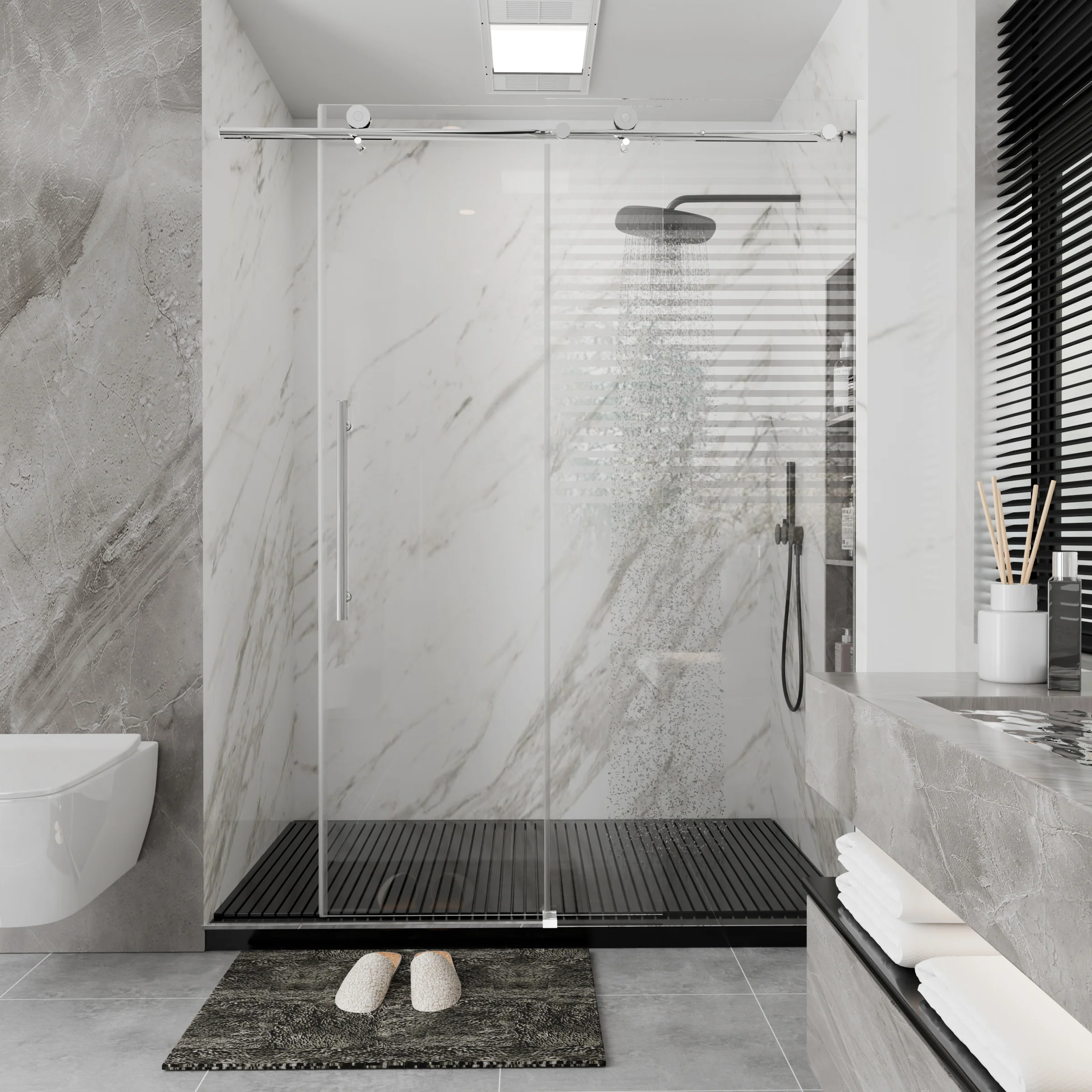 CALYZ Frameless Shower Door | Single Sliding 56-60"W x 75"H - Image 8