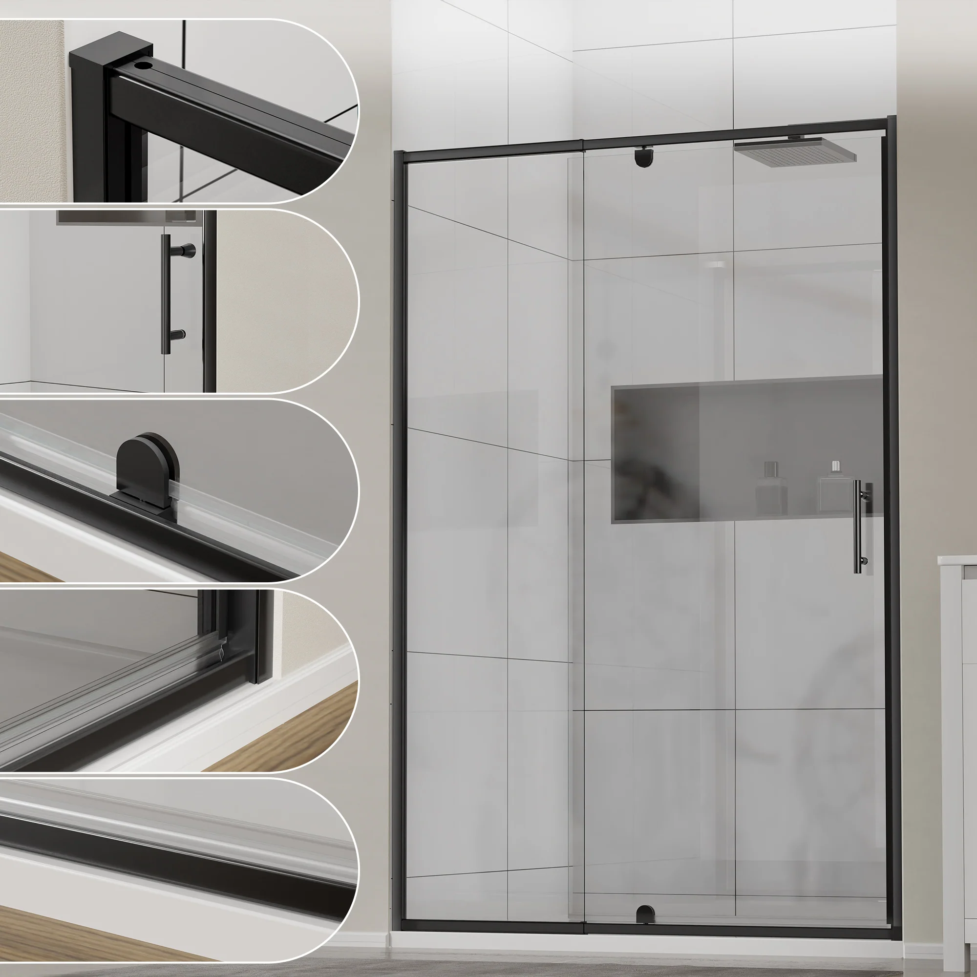 CALYZ Pivot Glass Shower Door 38-42"W x 71"H - Image 5