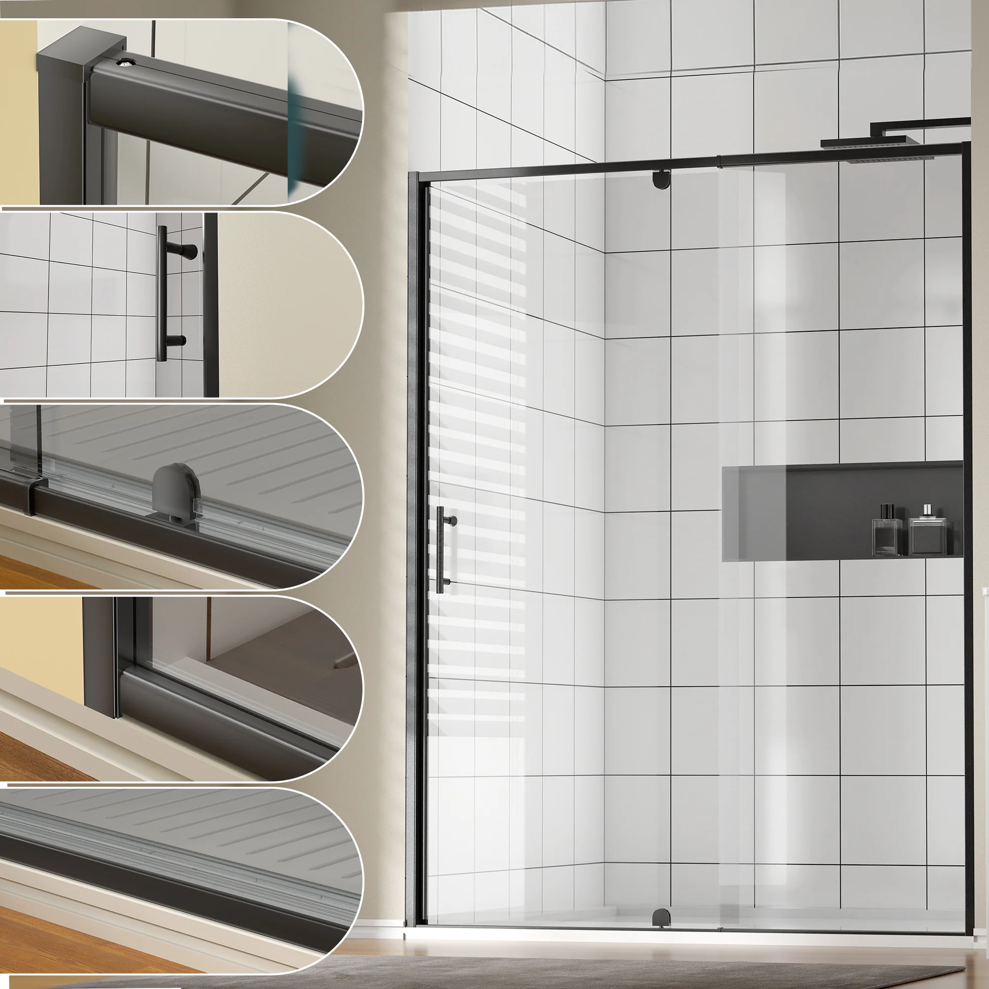 CALYZ Pivot Glass Shower Door 50-54" W x 71" H - Image 4
