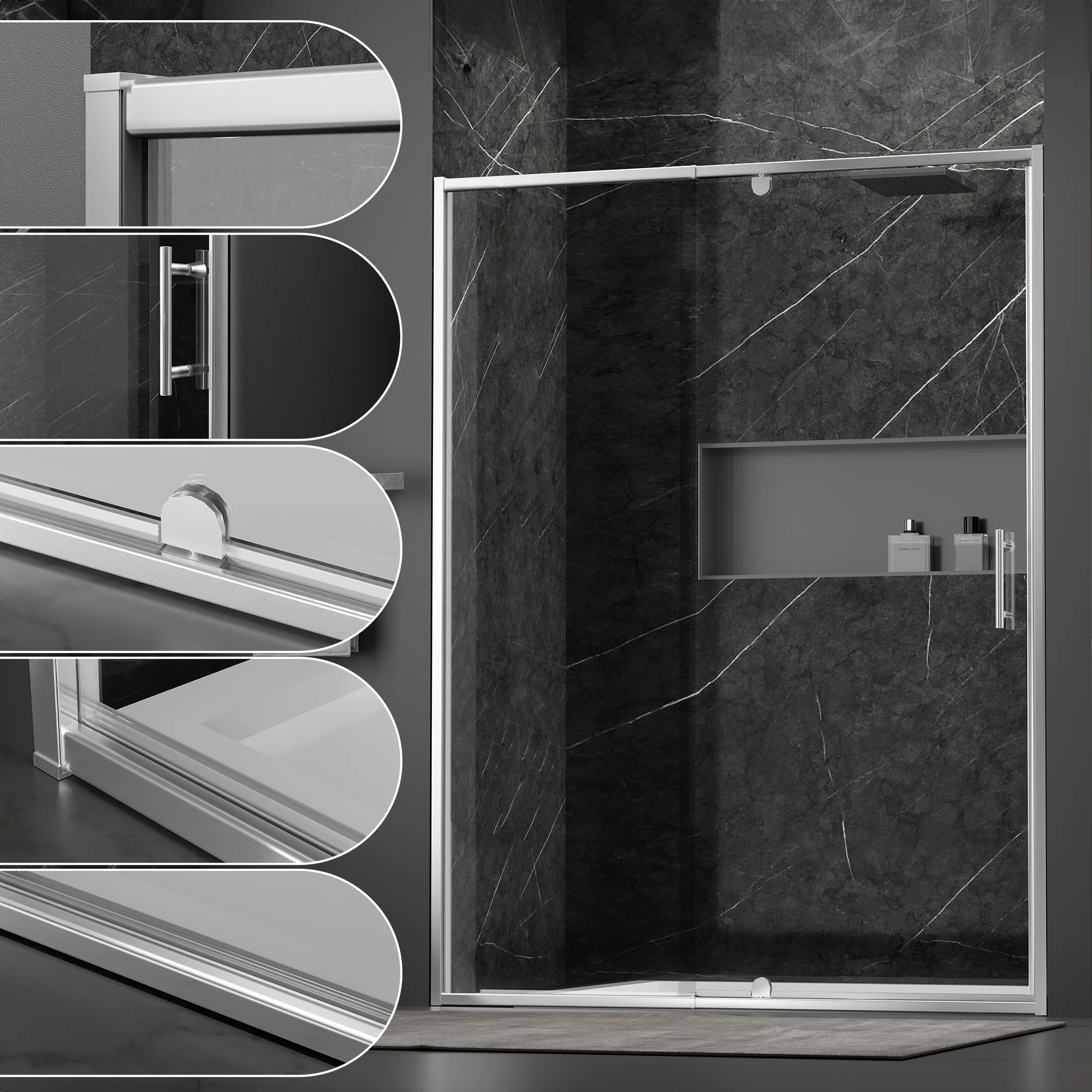 CALYZ Pivot Glass Shower Door 50-54" W x 71" H - Image 8