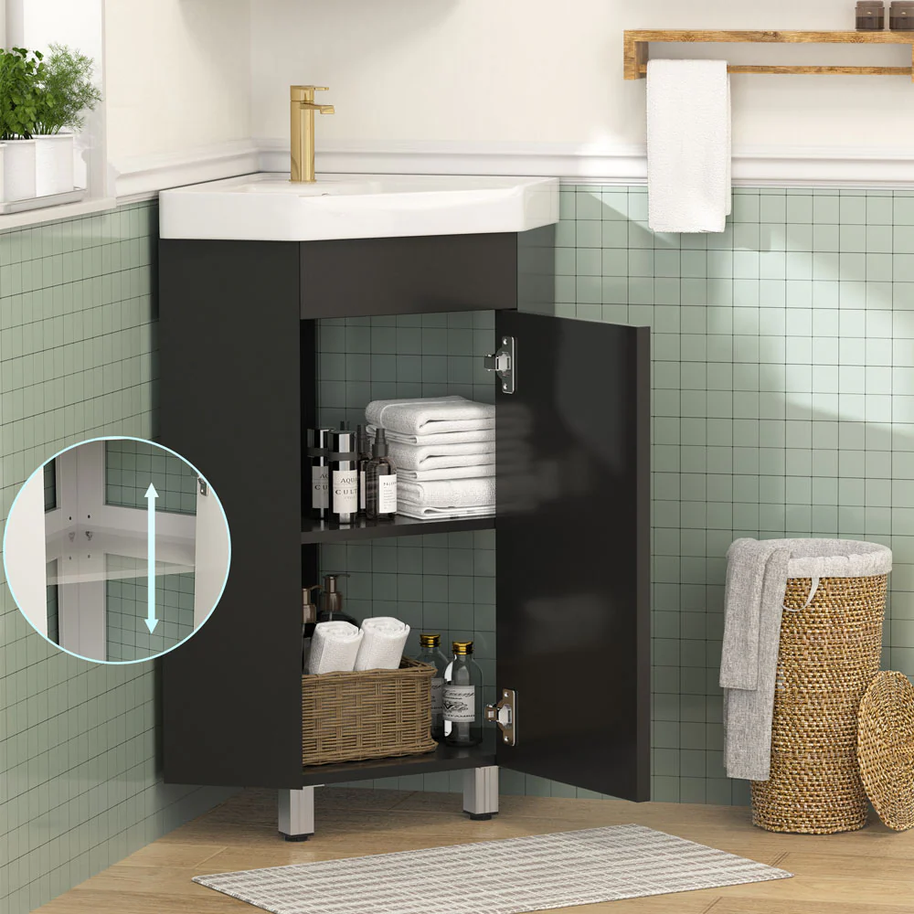 Sigsoul 17 Inch Black Corner Bathroom Vanity with Sink - Image 2