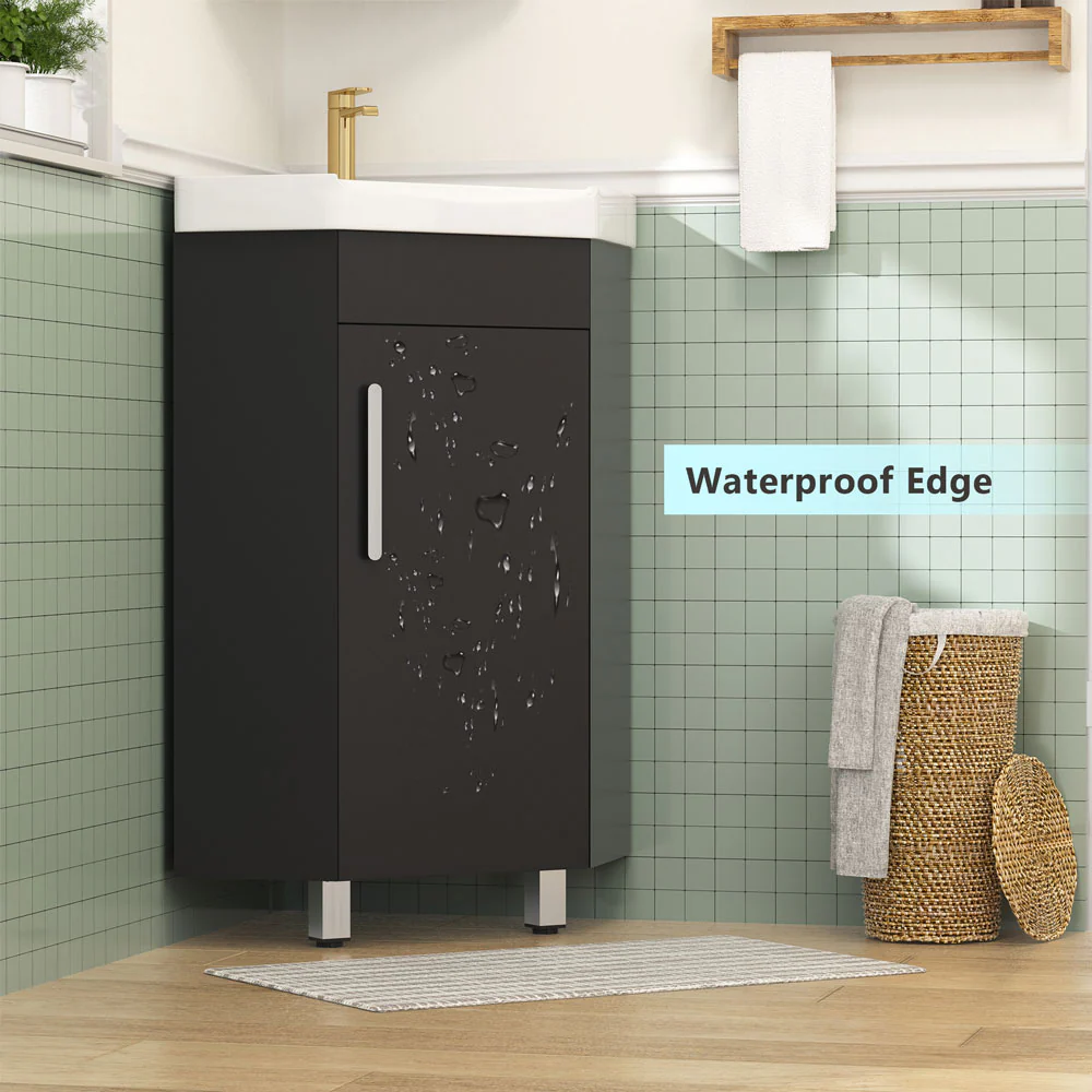 Sigsoul 17 Inch Black Corner Bathroom Vanity with Sink - Image 3