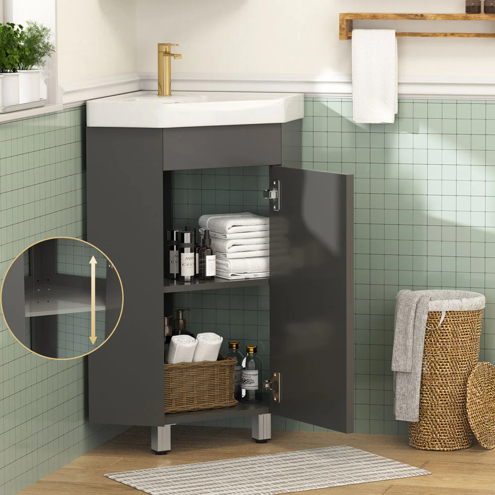 Sigsoul 17 Inch Gray Corner Bathroom Vanity with Sink - Image 2
