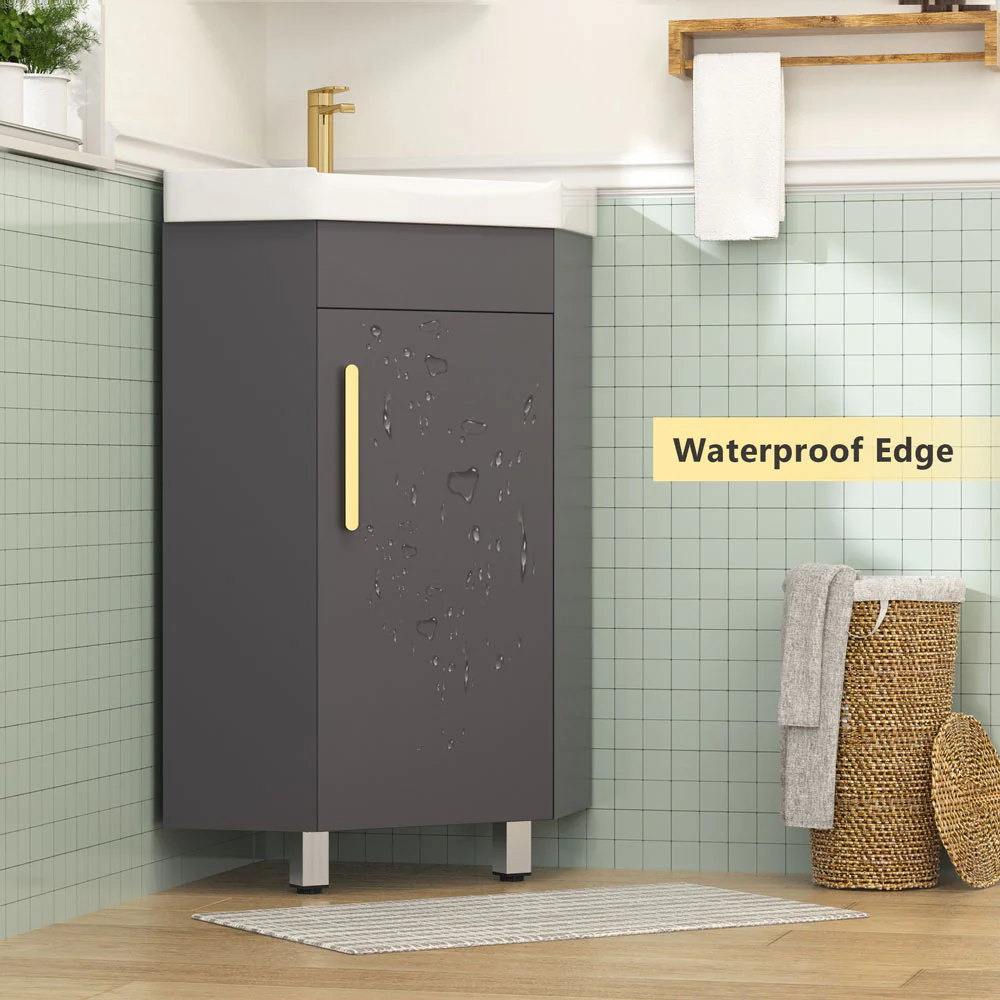 Sigsoul 17 Inch Gray Corner Bathroom Vanity with Sink - Image 4