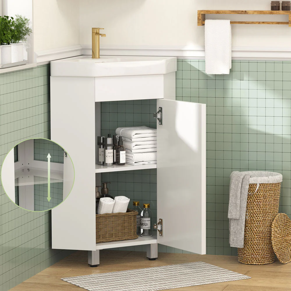 Sigsoul 17 Inch White Corner Bathroom Vanity with Sink - Backorder - Image 2