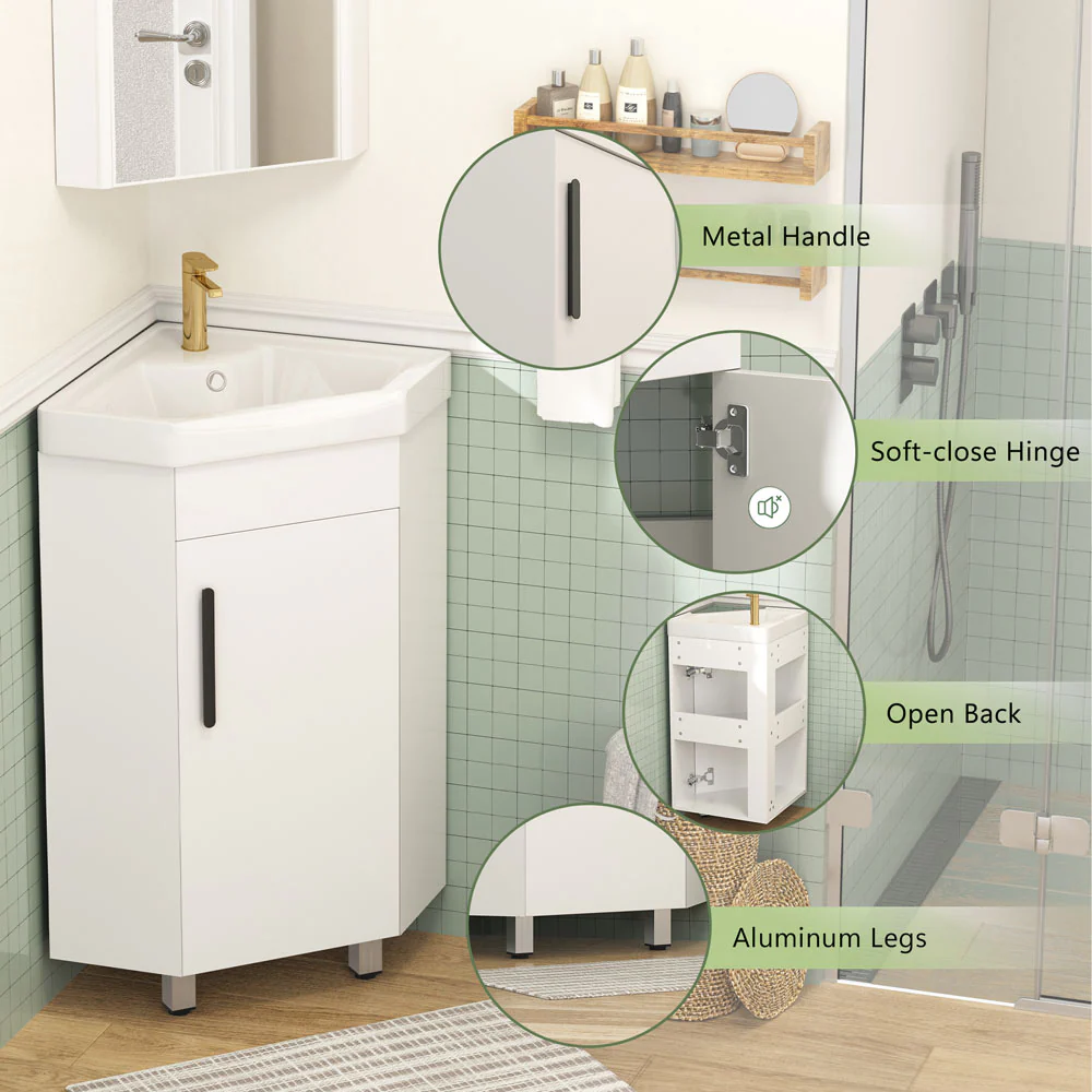 Sigsoul 17 Inch White Corner Bathroom Vanity with Sink - Backorder - Image 4