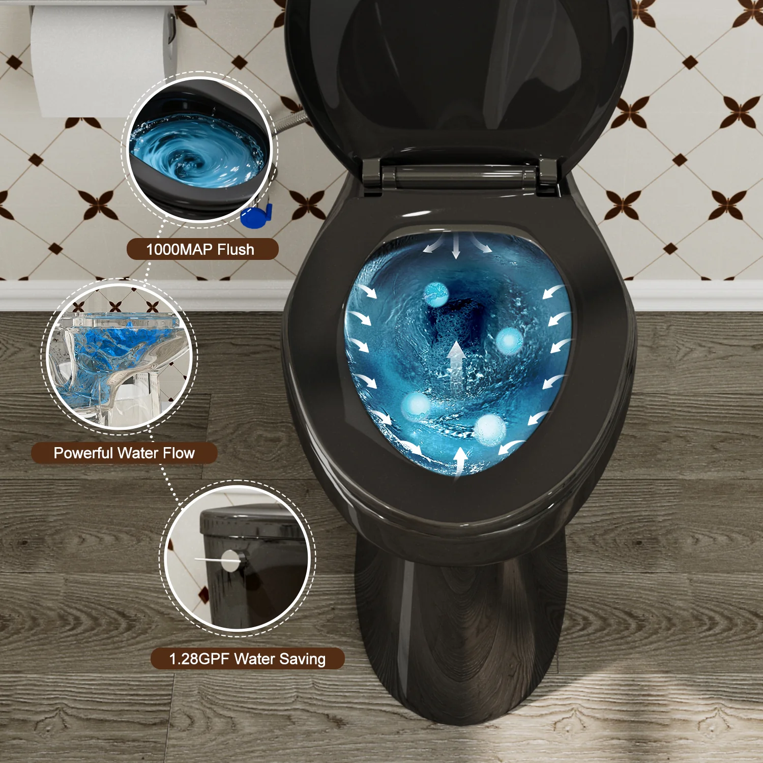 ELEMAZ 21" Extra Tall Toilet | ADA Height Toilet | Elongated Black Toilet - Image 4