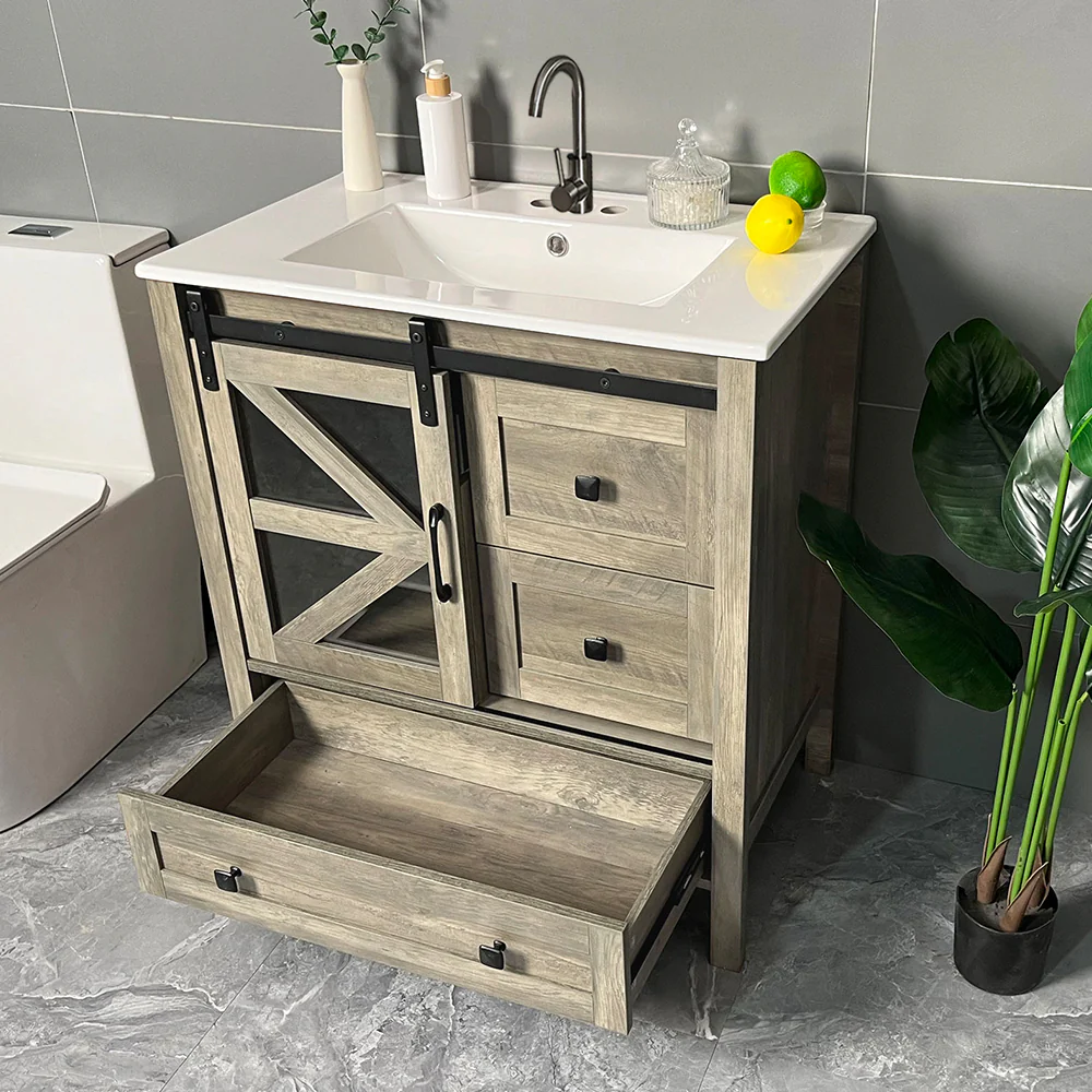 Sigsoul 30 inch Farmhouse Bathroom Vanity | Sliding Barn Door - Image 4