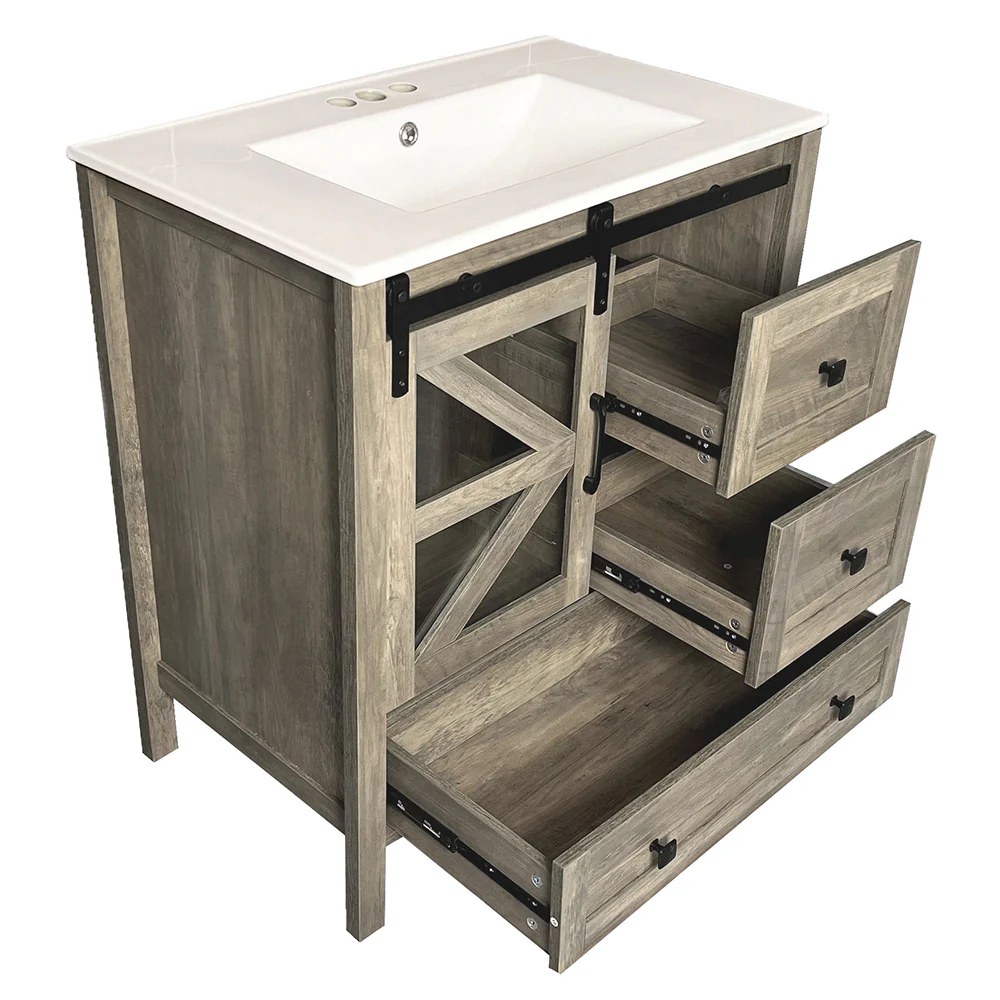 Sigsoul 30 inch Farmhouse Bathroom Vanity | Sliding Barn Door - Image 5
