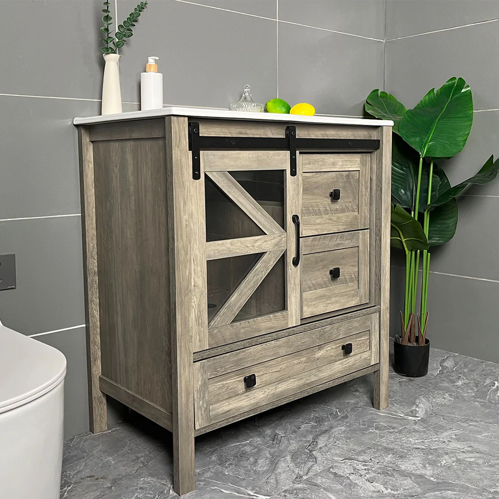 Sigsoul 30 inch Farmhouse Bathroom Vanity | Sliding Barn Door - Image 7