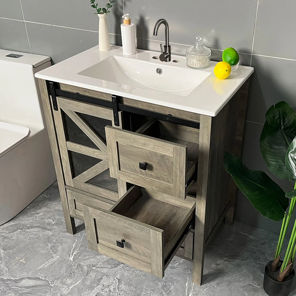 Sigsoul 30 inch Farmhouse Bathroom Vanity | Sliding Barn Door - Image 8