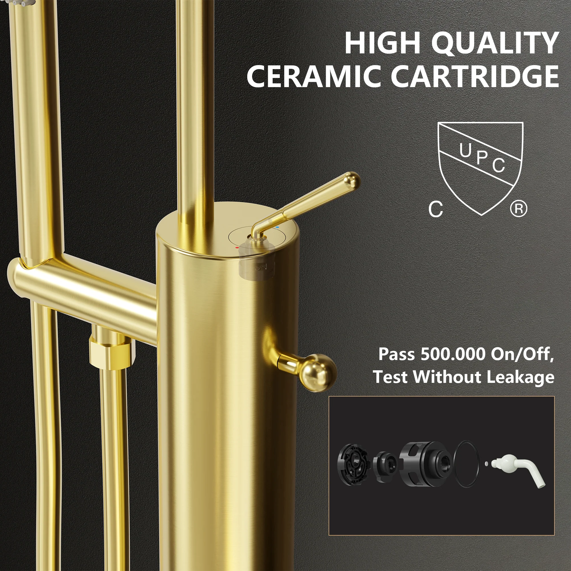 SpaSyra Free Standing Bath Tub Faucet with Hand Shower | Brushed Brass - Image 6
