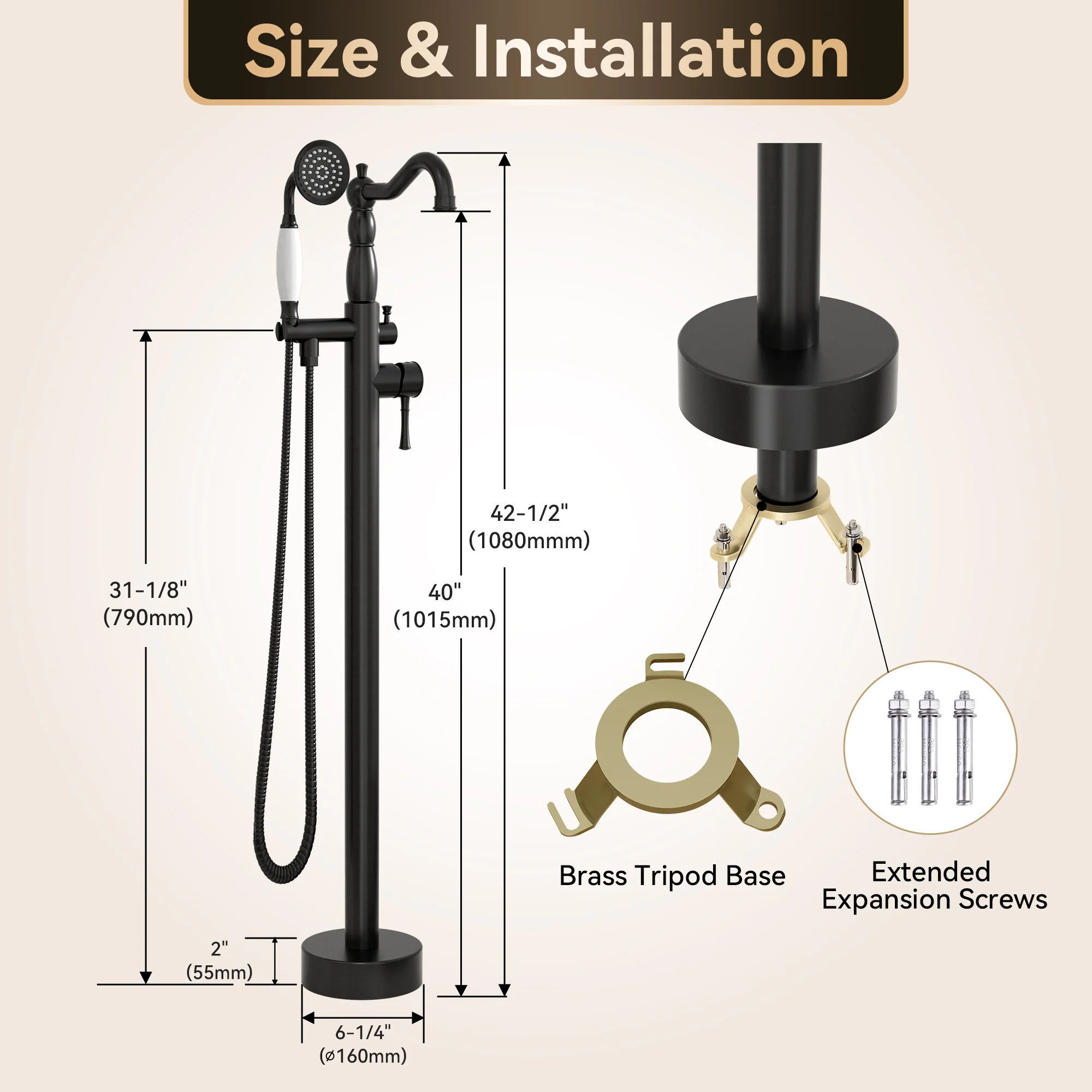 SpaSyra Free Standing Faucet for Tub with Hand Shower - Image 3