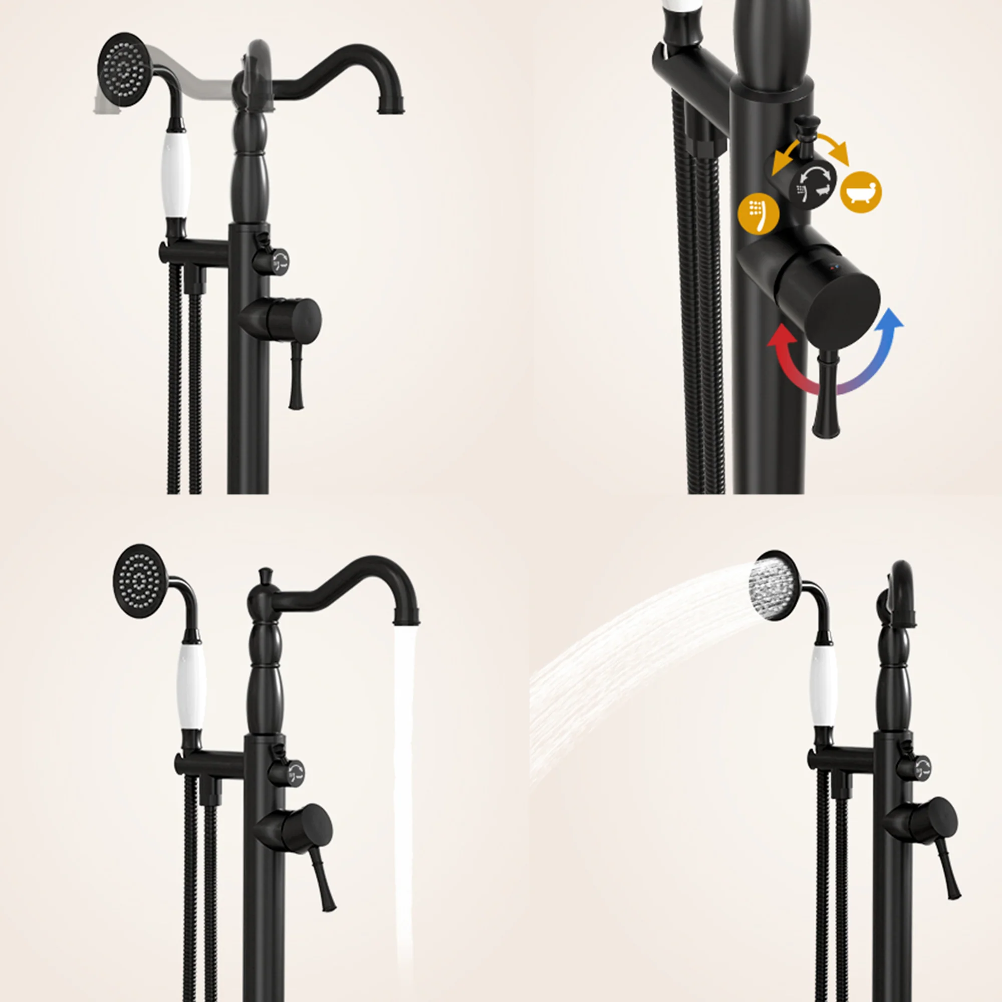 SpaSyra Free Standing Faucet for Tub with Hand Shower - Image 4