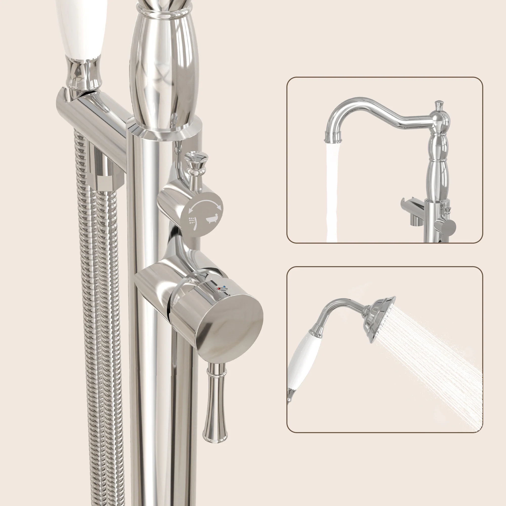 SpaSyra Free Standing Faucet for Tub with Hand Shower - Image 6