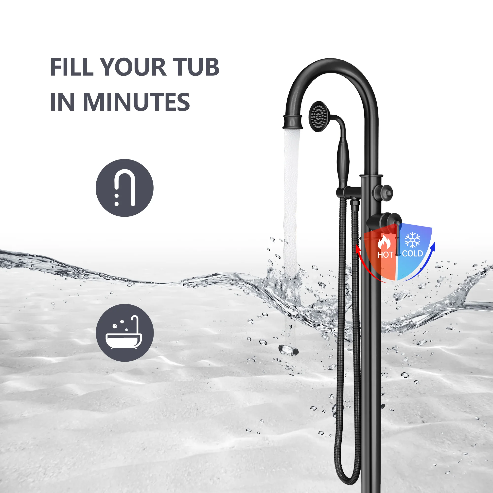 SpaSyra Freestanding Bathtub Faucet with Hand Shower - Image 3