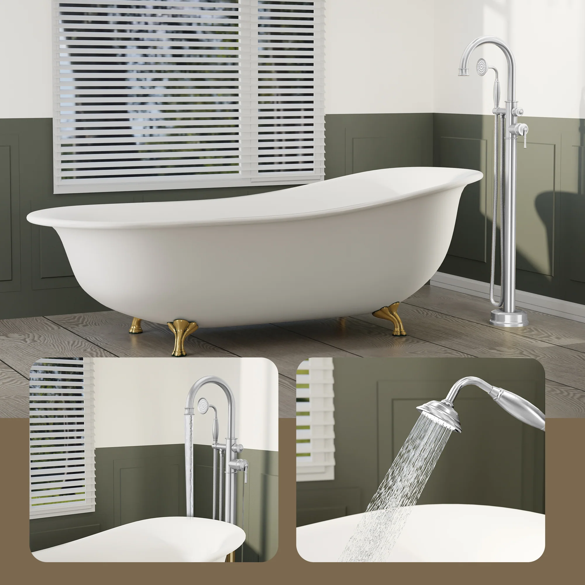 SpaSyra Freestanding Bathtub Faucet with Hand Shower - Image 5