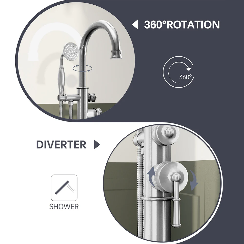 SpaSyra Freestanding Bathtub Faucet with Hand Shower - Image 6