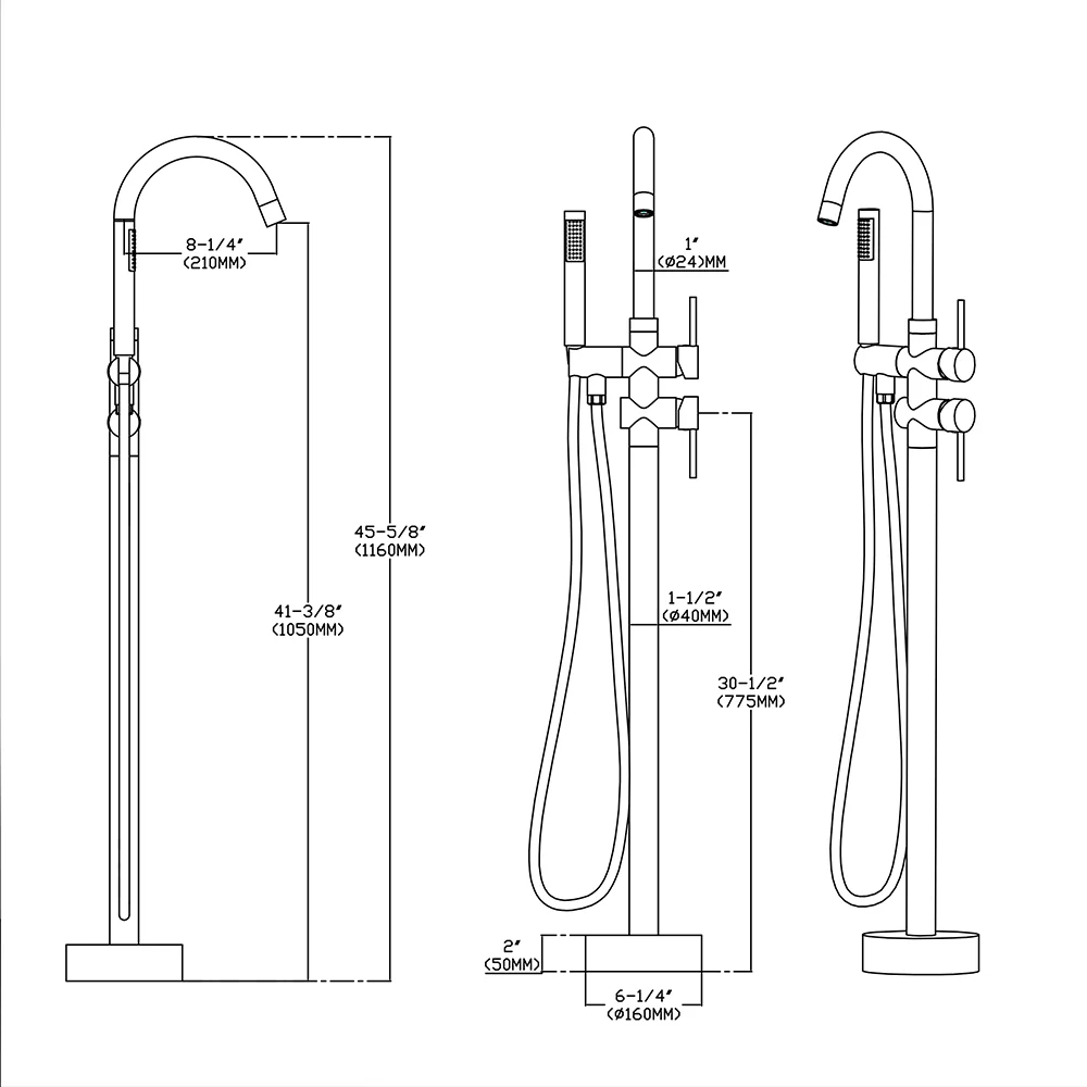 SpaSyra Freestanding Tub Faucet with Hand Shower - Image 11