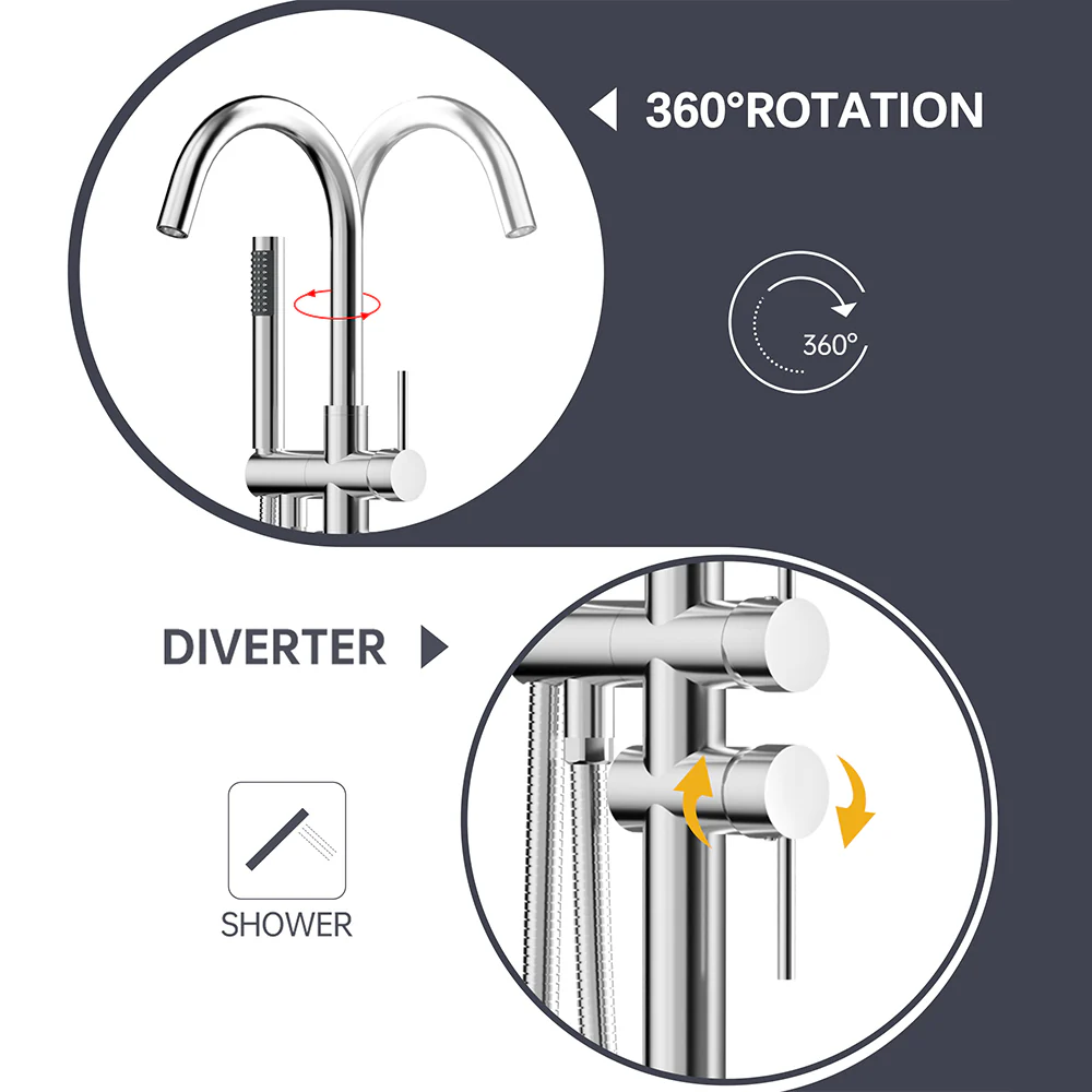 SpaSyra Freestanding Tub Faucet with Hand Shower - Image 7