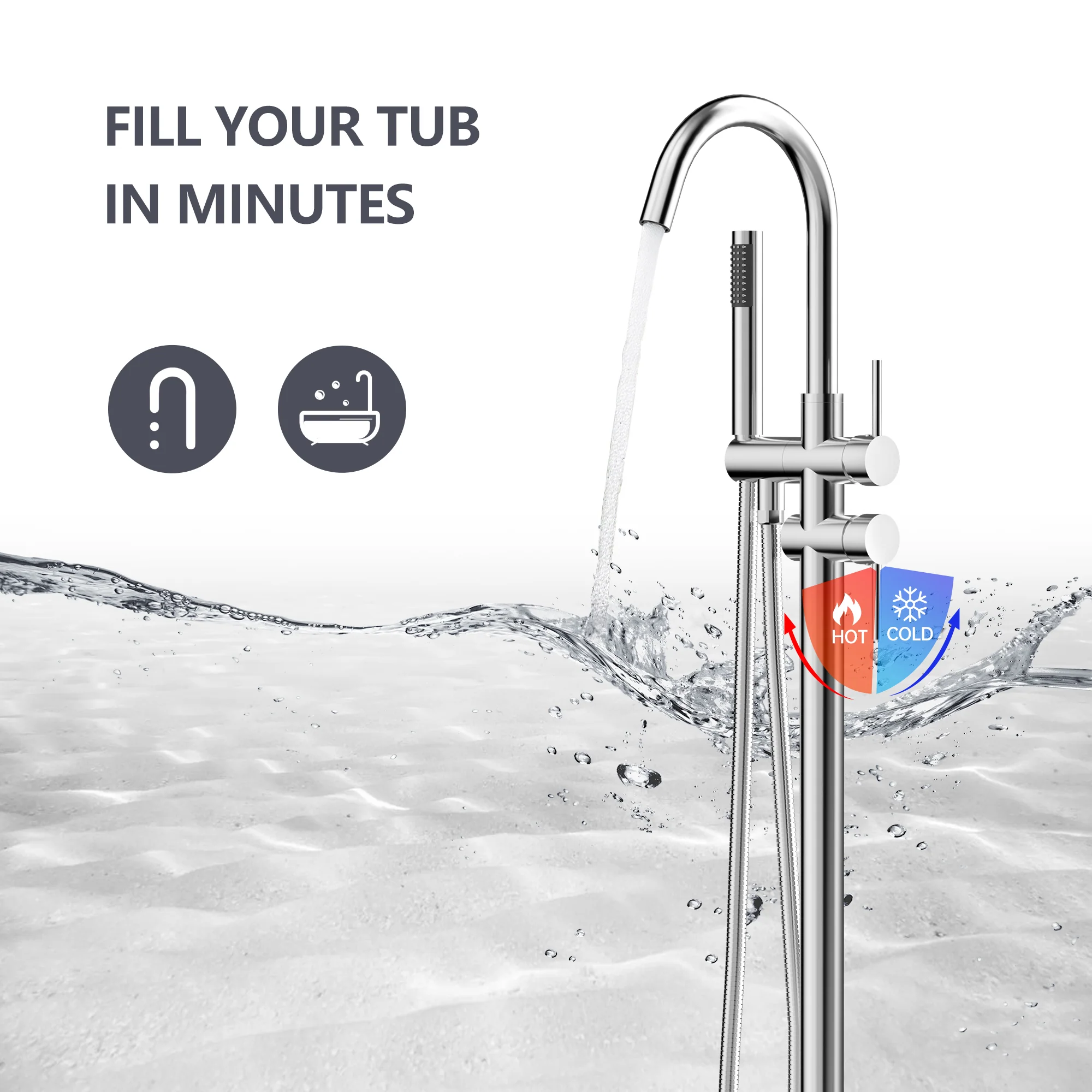 SpaSyra Freestanding Tub Faucet with Hand Shower - Image 8