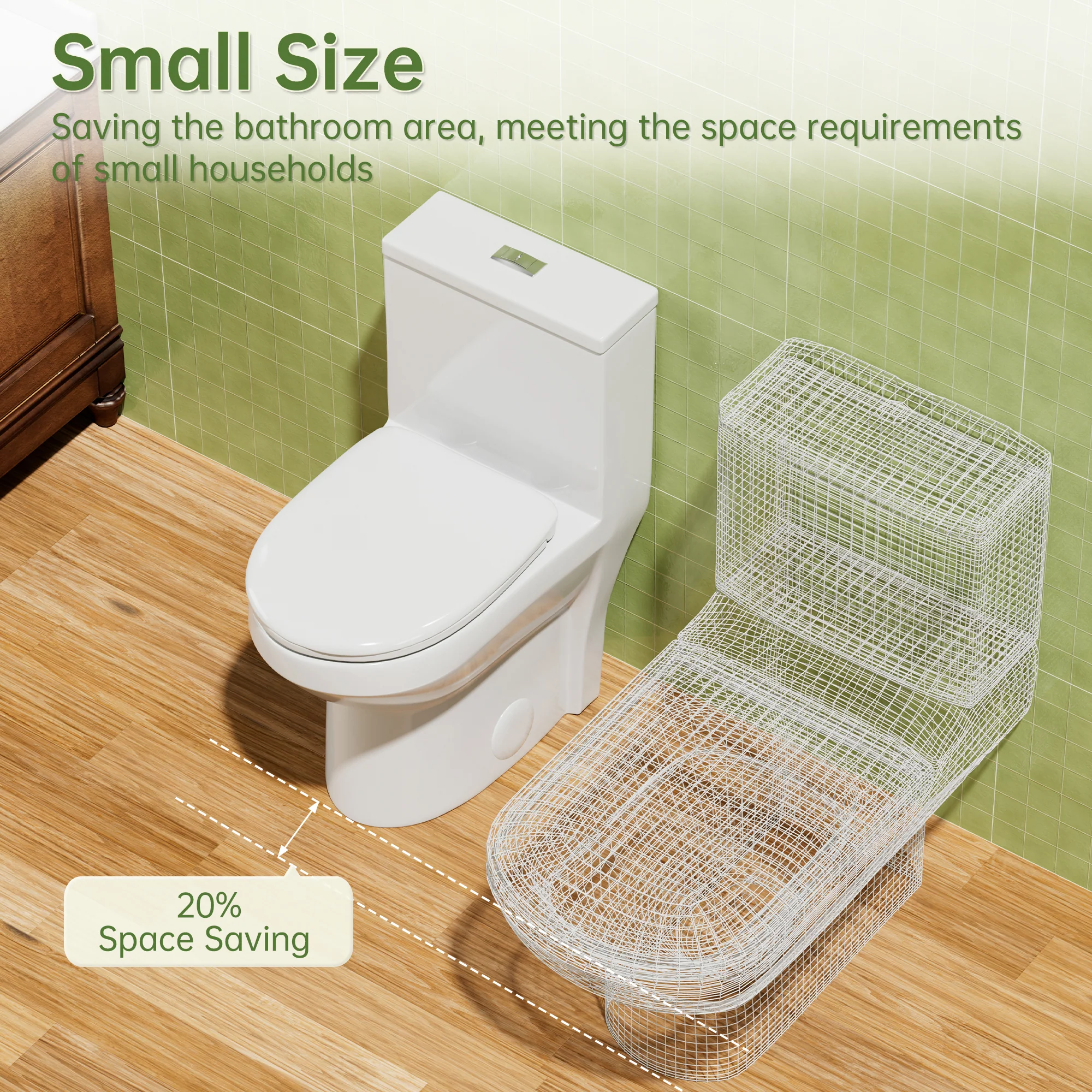 Simple Project One Piece Toilet | 5" Slim Tank Ultra Compact Toilet - Image 6
