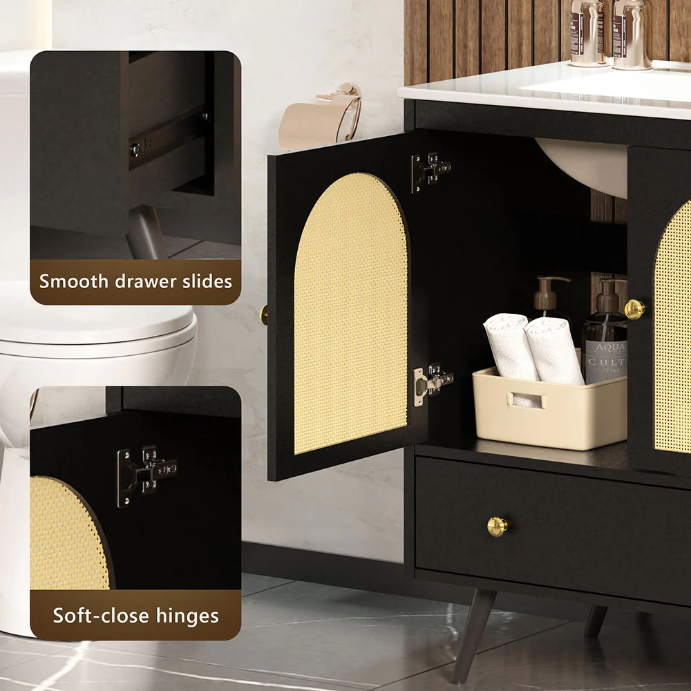 Sigsoul 30 Inch Rattan Bathroom Vanity | Black - Image 4