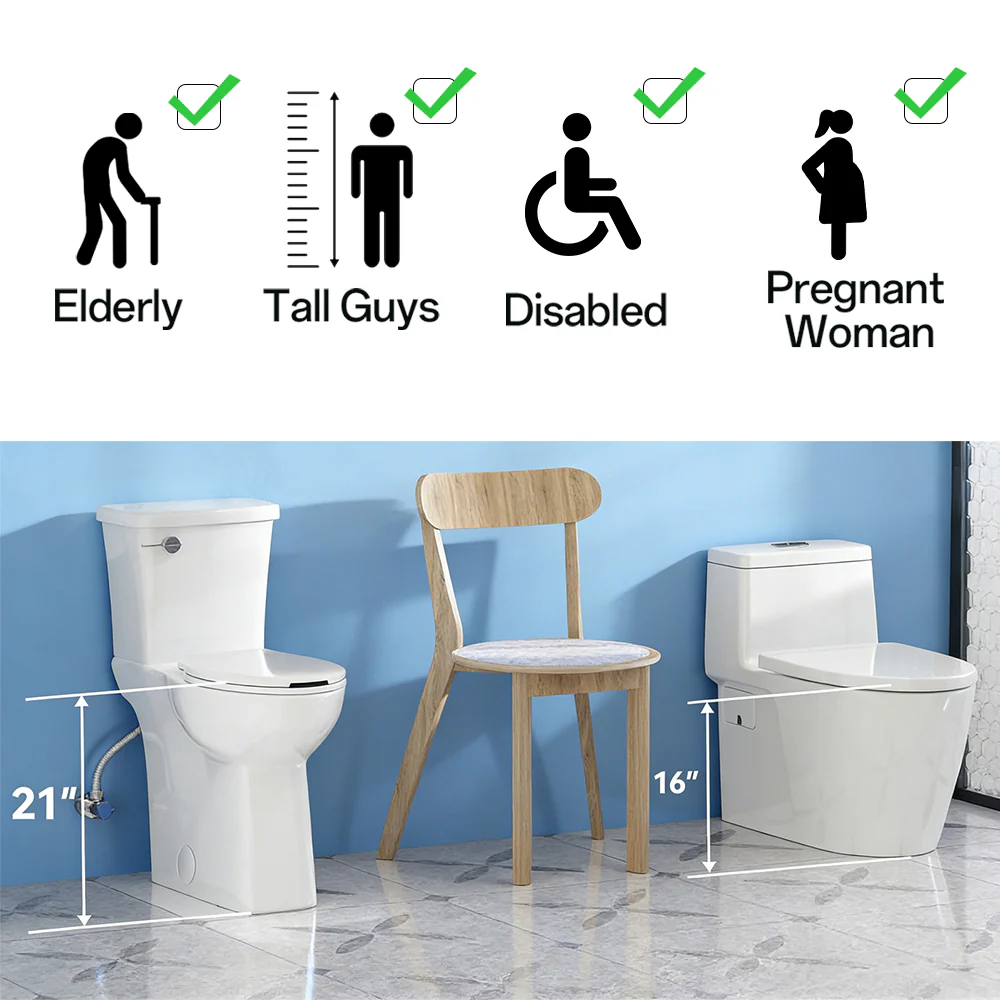 ELEMAZ Skirted 21 Inch Tall Toilet | Elongated High Toilet For Seniors Tall Person - Image 4