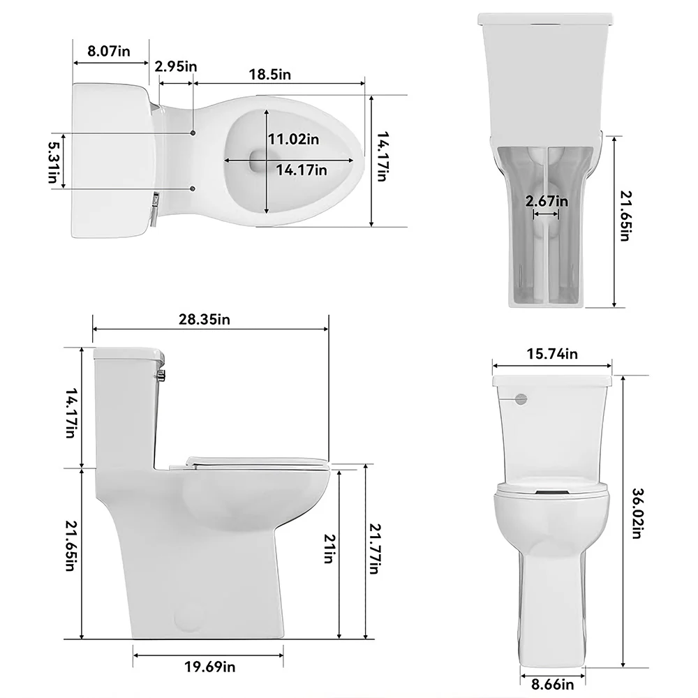 ELEMAZ Skirted 21 Inch Tall Toilet | Elongated High Toilet For Seniors Tall Person - Image 6