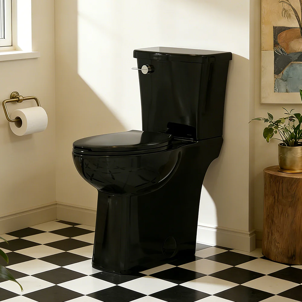 ELEMAZ Skirted 21 Inch Tall Toilet | Elongated High Toilet For Elderly Glossy Black - Image 5