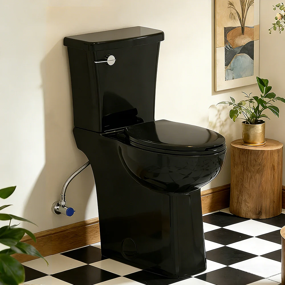 ELEMAZ Skirted 21 Inch Tall Toilet | Elongated High Toilet For Elderly Glossy Black - Image 6