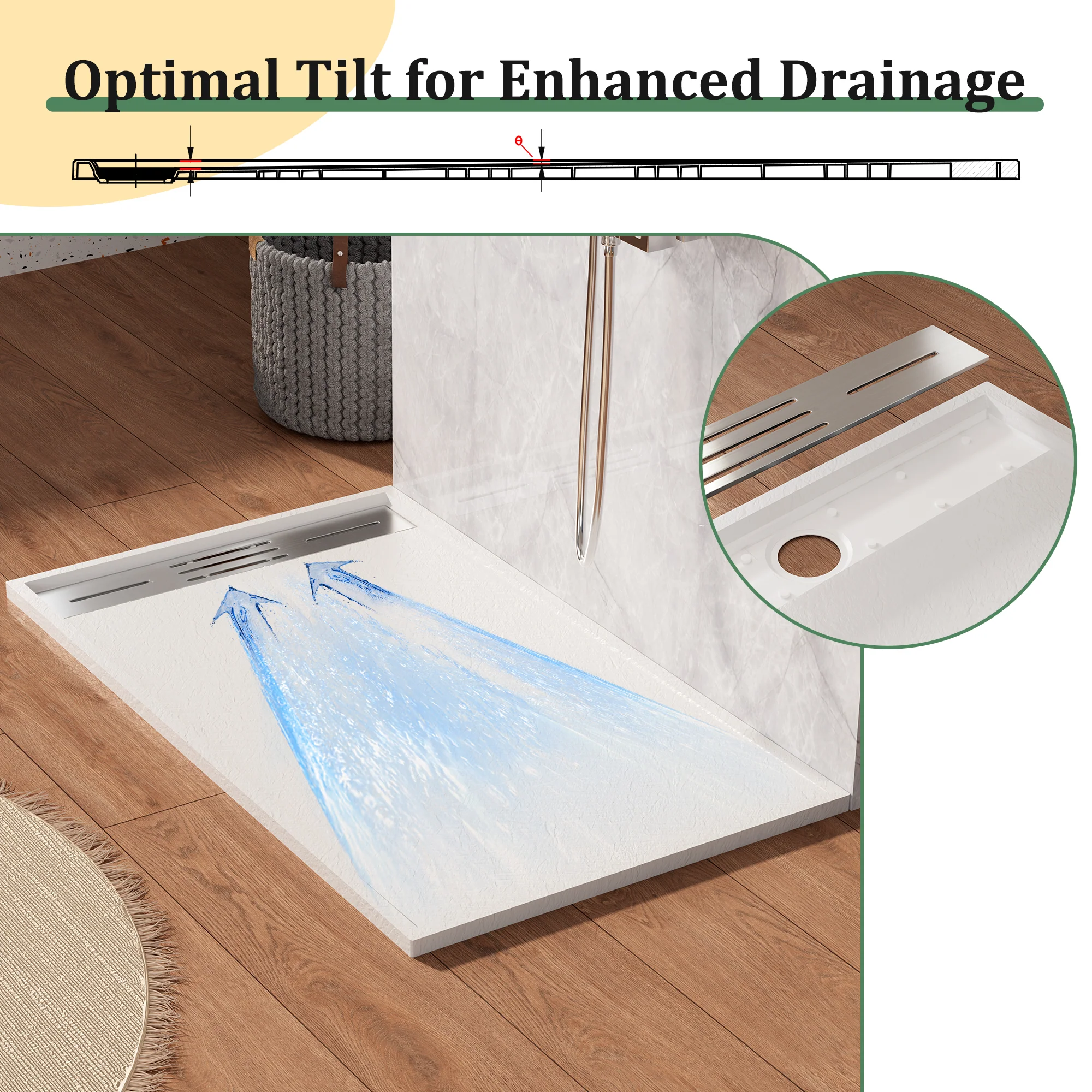 SLYDO Curbless Shower Base | Shower Pan Linear Drain - Image 3