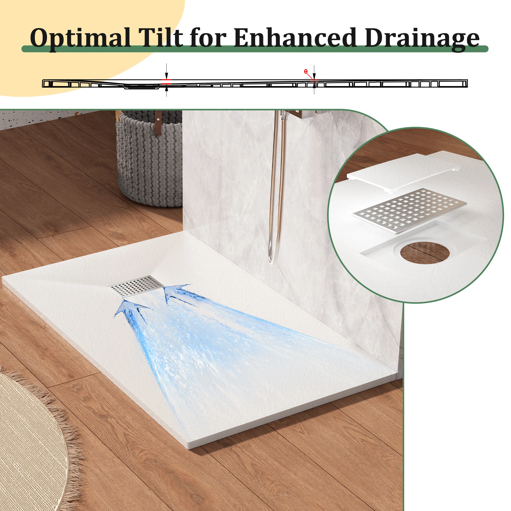 SLYDO 60x36" Curbless Shower Base | Shower Pan Side Drain - Image 3