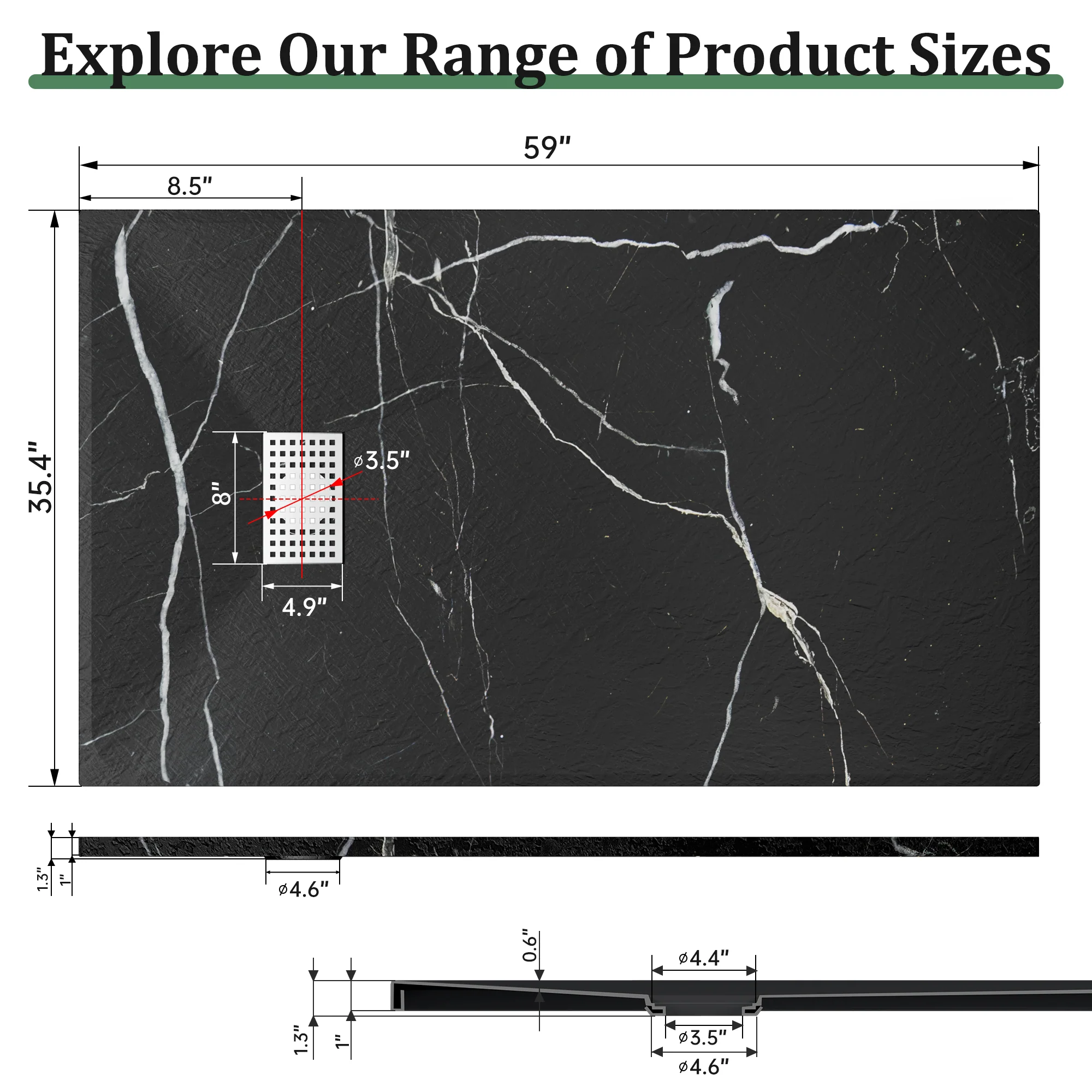 SLYDO 60x36" Curbless Shower Base | Shower Pan Side Drain - Image 9