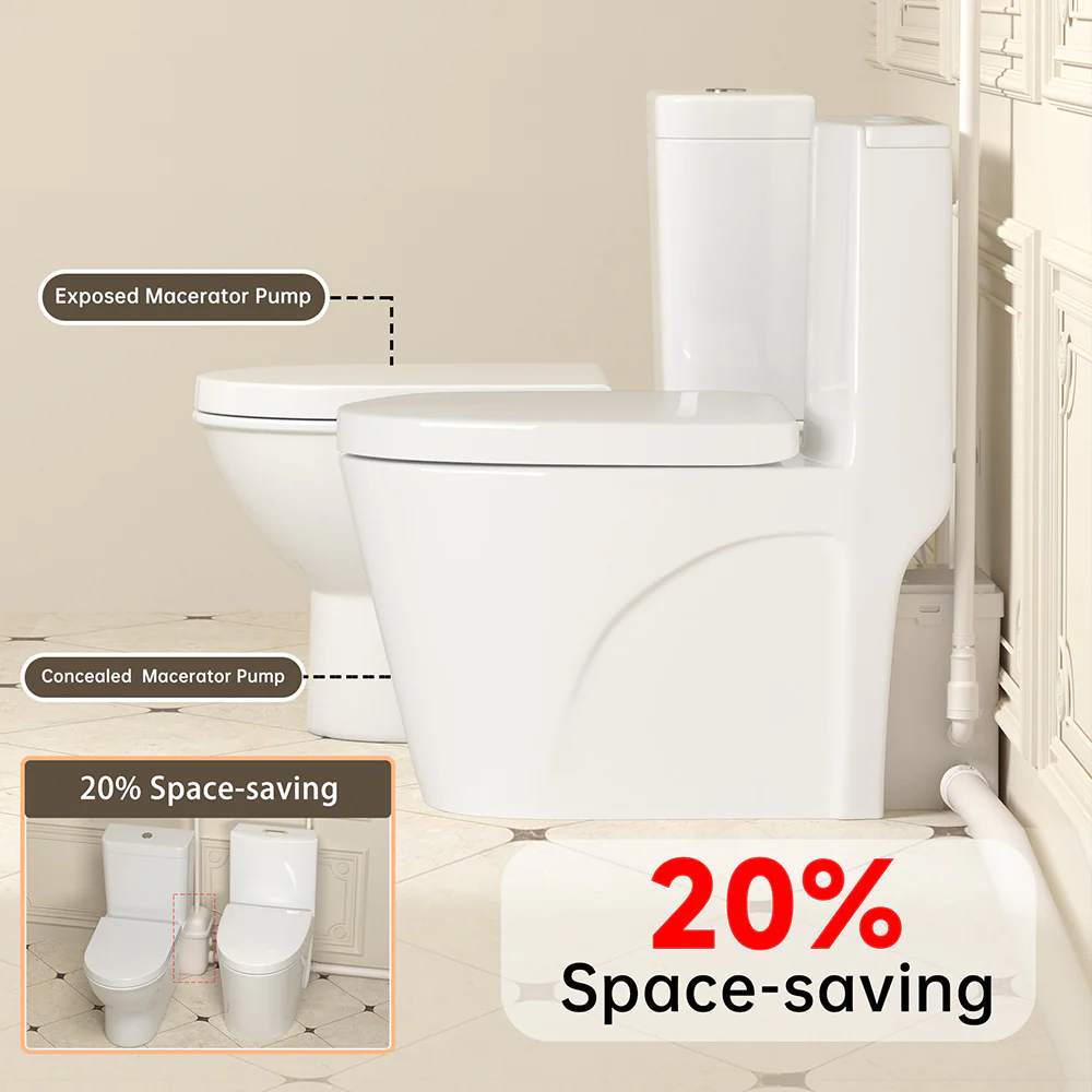 SNFLEX One-Piece Macerating Toilet | 5" Slim Tank Upflush Toilet System - Image 10