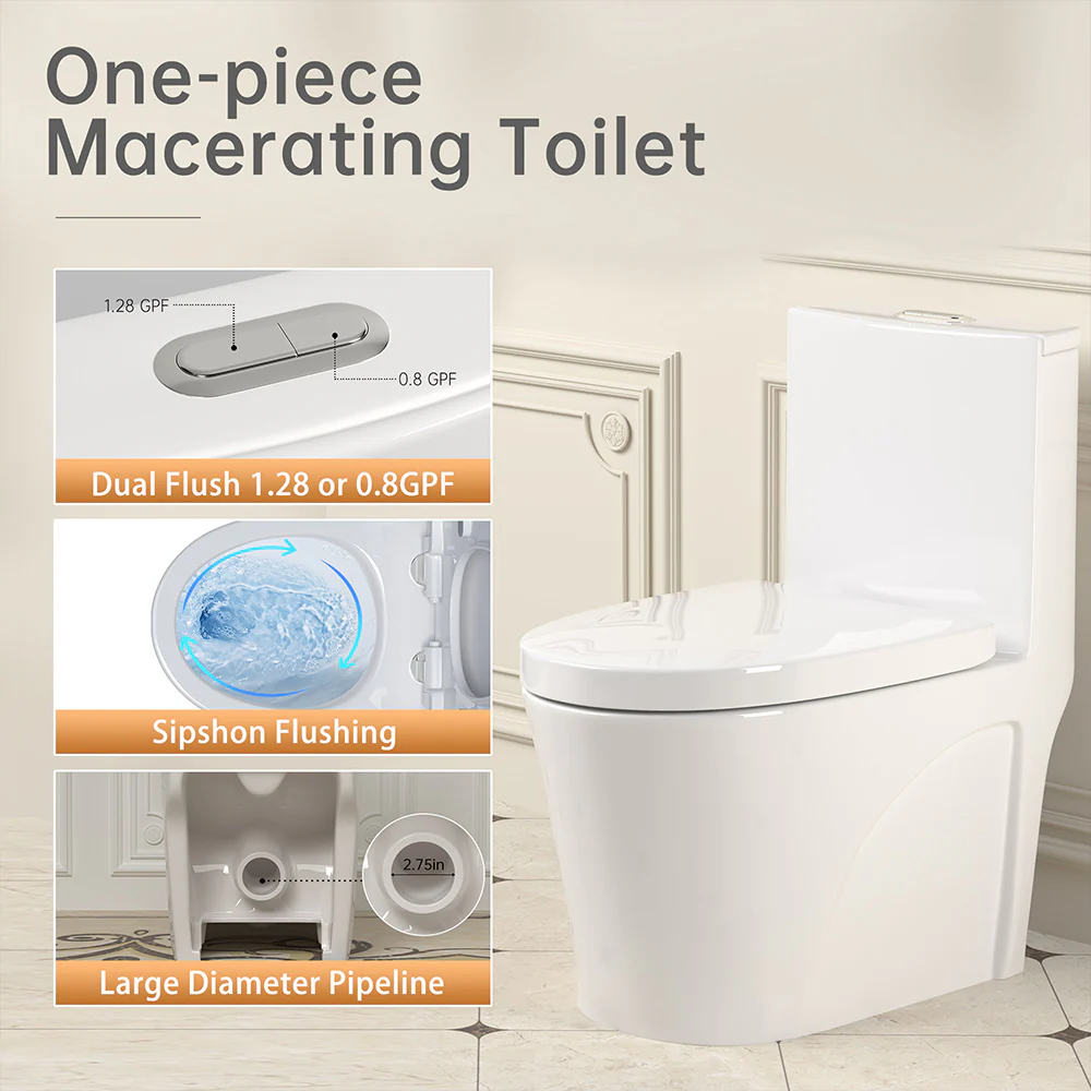SNFLEX One-Piece Macerating Toilet | 5" Slim Tank Upflush Toilet System - Image 9
