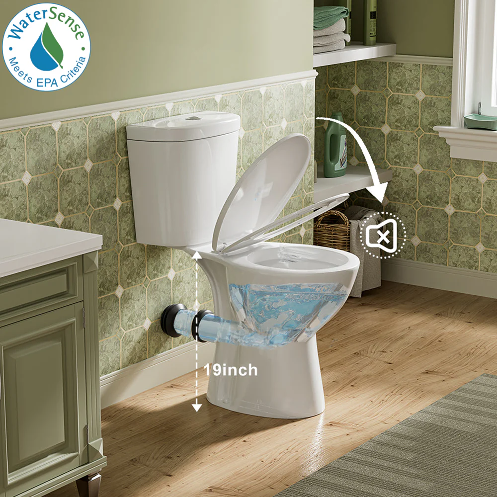 ELEMAZ 19" Tall Toilet | ADA Height Toilet Rear Discharge - Image 3
