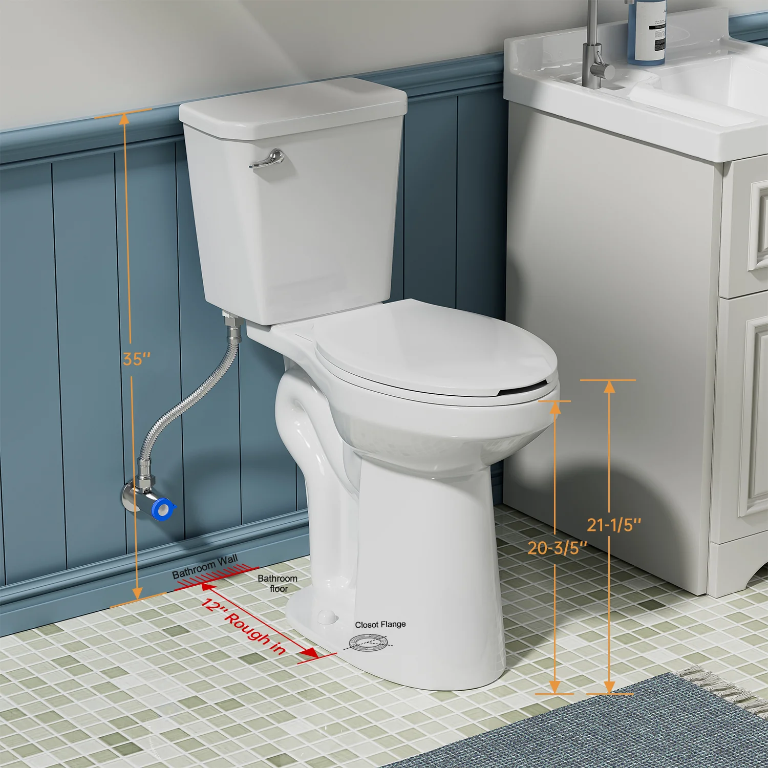 ELEMAZ 21" Extra Tall Toilet | ADA Height Toilet Elongated Bowl - Image 7